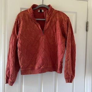 Red quilted half zip pullover